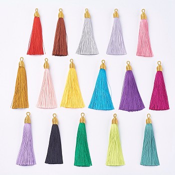 Polyester Tassel Big Pendants Decoration, Mixed Color, 85~90x9~10mm, Hole: 3mm