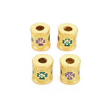 Rack Plating Alloy Enamel Beads, Long-Lasting Plated, Matte Style, Cadmium Free & Nickel Free & Lead Free, Column, Green, 8.5x10mm, Hole: 3.5mm