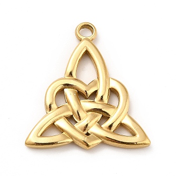 201 Stainless Steel Pendants, Trinity Knot Charms, Real 18K Gold Plated, 27.5x25.5x3mm, Hole: 3mm