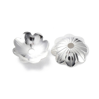 Brass Bead Caps, Cadmium Free & Lead Free, Flower, 925 Sterling Silver Plated, 10x10x2.5mm, Hole: 1.6mm