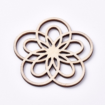 Wood Cabochons, Laser Cut Wood Shapes, Flower, Blanched Almond, 49.5x49.5x1.6mm