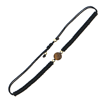 Natural Tiger Eye Round Braided Bead Bracelet, Black Adjustable Bracelet, Bead: 8mm
