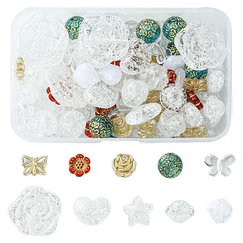 100Pcs 10 Style Acrylic Beads Sets, Star & Heart & Butterfly & Nugget & Flower, Mixed Style, Mixed Color, 11~28x12~31x4~11mm, Hole: 1~2mm, 10Pcs/style