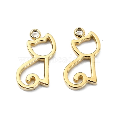 Real 14K Gold Plated Cat Shape 304 Stainless Steel Charms
