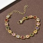 Square Brass Pave Cubic Zirconia Link Chain Bracelets for Women, Rack Plating, Cadmium Free & Lead Free, Long-Lasting Plated, Golden, Mixed Color, 6.14 inch(15.6cm)(BJEW-P385-04G)