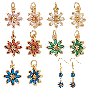 HOBBIESAY 10Pcs 5 Colors Rack Plating Brass Micro Pave Cubic Zirconia Charms, Long-Lasting Plated, Lead Free & Cadmium Free, Real 18K Gold Plated, Flower, Mixed Color, 14.5x12x3mm, Hole: 3mm, 2pcs/color(ZIRC-HY0001-03)