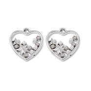 Alloy Crystal Rhinestone Pendants, with ABS Plastic Imitation Pearl Beads, Heart with Star Charm, Platinum, 21.5x18x3mm, Hole: 2mm(ALRI-K049-13P)