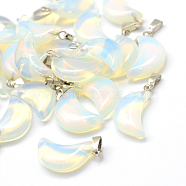 Moon Opalite Pendants, with Platinum Tone Brass Findings, 21~24x12~14x5~6mm, Hole: 2x7mm(X-G-Q369-11)