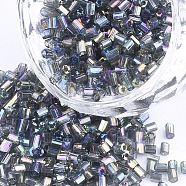 Grade A Glass Seed Beads, Hexagon(Two Cut), Transparent Colours Rainbow, Slate Gray, 1.5~2.5x1.5~2mm, Hole: 0.8mm, about 2100pcs/bag, 450g/bag(SEED-S022-05A)