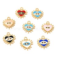 Brass Micro Pave Clear Cubic Zirconia Pendants, with Enamel, Long-Lasting Plated, Heart with Evil Eye, Real 18K Gold Plated, Mixed Color, 22x18x2.5mm, Hole: 3mm(ZIRC-I054-19G)
