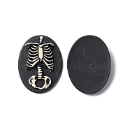 Halloween Cameos Opaque Resin Cabochons, Oval, Black, Skeleton Pattern, 38.5x28.5x6mm(RESI-C017-01A)