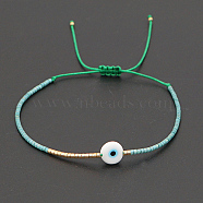 Adjustable Lanmpword Evil Eye Braided Bead Bracelet, Pale Turquoise, 11 inch(28cm)(ZW2937-02)