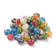 Handmade Millefiori Lampwork European Beads, Large Hole Beads, Rondelle, Mixed Color, 14x8.5mm, Hole: 5.5mm(LPDL-L010-01)