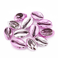 Electroplated Natural Cowrie Shell Beads, Undrilled/No Hole Beads, Violet, 17~21x11~14x6~8mm(X-SSHEL-S258-06D)