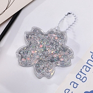 Sakura Acrylic Quicksand Keychain, Glitter Chasing Pendant Decorations Sticker Keychain, with Ball Chains, Silver, 6.5x6.5cm(PW-WG52365-01)
