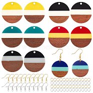Olycraft DIY Dangle Earring Making Kits, Including Resin & Wood Pendants, Brass Earring Hooks & Jump Rings, Flat Round, Mixed Color, Pendants: 28x3.5mm, Hole: 2mm, 6 colors, 2pcs/color, 12pcs/box(DIY-OC0005-17)