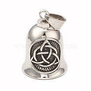 Vintage 304 Stainless Steel Gremlin Guardian Biker Bells Pendants, Motorcycle Biker Bell Charms, Antique Silver & Stainless Steel Color, Knot Pattern, 36x26mm, Hole: 10x6mm(STAS-E183-01P-03)