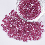 8/0 Two Cut Glass Seed Beads, Hexagon, Transparent Inside Colours Rainbow & Luster, Medium Violet Red, 2.5~3x2.5mm, Hole: 0.9mm, about 15000pcs/bag(SEED-S033-10A-01)