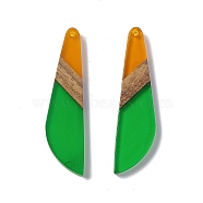 Transparent Resin & Walnut Wood Big Pendants, Knife Charms, Lime Green, 53x13.5x3.5mm, Hole: 2mm(RESI-M027-07C)