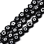 Handmade Evil Eye Lampwork Beads Strands, Flower, Black, 7~9.5x7~9x2.5~3mm, Hole: 1mm, about 54pcs/strand, 16.14 inch(41cm)(LAMP-N029-018-09)