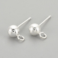 925 Sterling Silver Stud Earring Findings, Carved 925, Silver, 14mm, Hole: 1.5mm, Pin: 0.7mm(X-STER-S002-48)