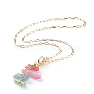 Electroplated Natural Quartz Crystal Wire Wrapped Pendant Necklaces, with Brass Paperclip Chains and 304 Stainless Steel Toggle Clasps, Nuggets, Colorful, Golden, 20.07 inch(51cm)(NJEW-JN03256)