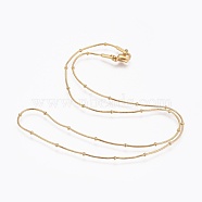 304 Stainless Steel Snake Chain Necklaces, with 304 Stainless Steel Beads and 304 Stainless Steel Clasps, Golden, 17.7 inch(45cm), 1mm(NJEW-F248-11A-G)
