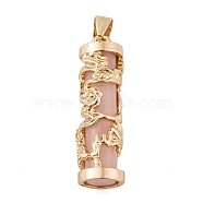Synthetic Luminous Stone Column Pendants, Glow in the Dark, Golden Plated Alloy Gragon Wrapped Charms, Pink, 35.5x10.5mm, Hole: 6x4.5mm(FIND-C058-01G-01)