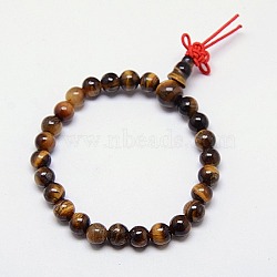 Buddhist Jewelry Mala Beads Bracelets Natural Tiger Eye Stretch Bracelets, Unisex Round Gemstone Beaded Bracelets, Dark Goldenrod, 50x6mm(BJEW-M007-6mm-01A)