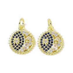 Real 18K Gold Plated Brass Micro Pave Cubic Zirconia Pendants, with Jump Ring, Evil Eye Charms, Dark Blue, 16.5x14x3mm, Hole: 4mm(KK-L209-056G-01)