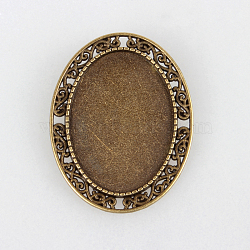 Vintage Alloy Brooch Cabochon Bezel Settings, with Iron Pin Brooch Back Bar Findings, Oval, Cadmium Free & Nickel Free & Lead Free, Antique Bronze, Tray: 35x25mm, 45x35x2mm, Pin: 0.6mm(PALLOY-N0085-26AB-NF)