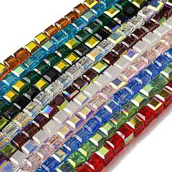 Electroplate Glass Beads Strands, Half Rainbow Plated, Faceted, Cube, Mixed Color, 7~7.5x7~7.5x7~7.5mm, Hole: 1mm(EGLA-M031-01A-HR)
