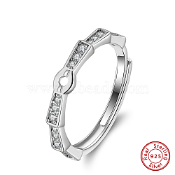 Plated 925 Sterling Silver Cubic Zirconia Adjustable Finger Ring Components, Clear, Real Platinum Plated, US Size 7 3/4(17.9mm)(STER-L064-07P)