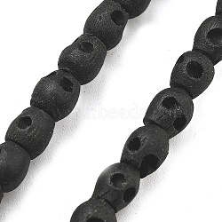 Carved Wood Beads Strands, Skull, Black, 5.5~6x5~5.5x5~5.5mm, Hole: 1.6mm, about 75pcs/strand, 18.11''(46cm)(WOOD-Q060-03B)