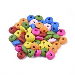 Dyed Natural Wood Beads, Rondelle, Mixed Color, 14x6mm, Hole: 4mm, about 1515pcs/500g(WOOD-R249-042)