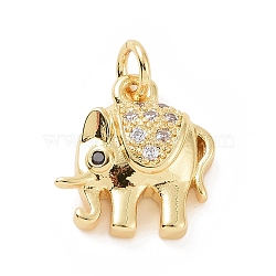Brass Micro Pave Cubic Zirconia Charms, with Jump Ring, Elephant Charm, Golden, 13x12x3.5mm, Hole: 2.8mm(KK-C012-21G)
