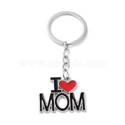 Mother's Day Alloy Enamel Keychains, Word with Heart, Platinum, 8.7cm(KEYC-P020-A01)