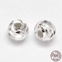 Fancy Cut 925 Sterling Silver Round Beads, Silver, 4mm, Hole: 1.5mm, about 215pcs/20g(STER-F012-08A)