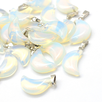 Moon Opalite Pendants, with Platinum Tone Brass Findings, 21~24x12~14x5~6mm, Hole: 2x7mm