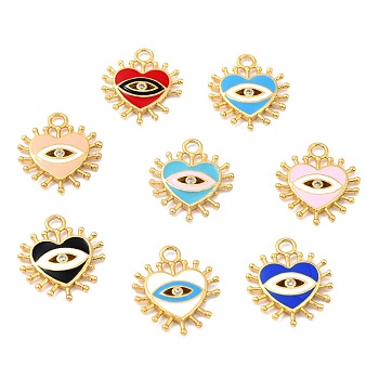 Brass Micro Pave Clear Cubic Zirconia Pendants, with Enamel, Long-Lasting Plated, Heart with Evil Eye, Real 18K Gold Plated, Mixed Color, 22x18x2.5mm, Hole: 3mm
