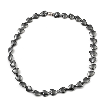 Heart Synthetic Non-Magnetic Hematite Beaded Necklaces for Women Men, with Alloy Magnetic Clasp, 19.80 inch(50.3cm)