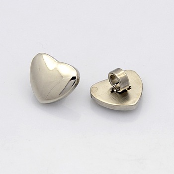 304 Stainless Steel Heart Slide Charms, Stainless Steel Color, 12x14x9mm, Hole: 4mm