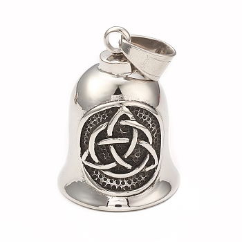 Vintage 304 Stainless Steel Gremlin Guardian Biker Bells Pendants, Motorcycle Biker Bell Charms, Antique Silver & Stainless Steel Color, Knot Pattern, 36x26mm, Hole: 10x6mm