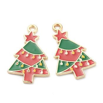 Alloy Enamel Pendants, for Christmas, Golden, Christmas Tree, Red, 26.5x16x1mm, Hole: 1mm