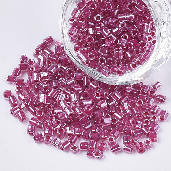 8/0 Two Cut Glass Seed Beads, Hexagon, Transparent Inside Colours Rainbow & Luster, Medium Violet Red, 2.5~3x2.5mm, Hole: 0.9mm, about 15000pcs/bag