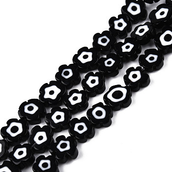 Handmade Evil Eye Lampwork Beads Strands, Flower, Black, 7~9.5x7~9x2.5~3mm, Hole: 1mm, about 54pcs/strand, 16.14 inch(41cm)