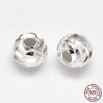 Fancy Cut 925 Sterling Silver Round Beads, Silver, 4mm, Hole: 1.5mm, about 215pcs/20g