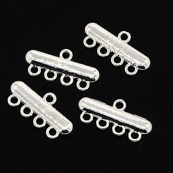Alloy Chandelier Components Links, 4-Strand Reducer Connector, Rectangle, Silver Color Plated, 11x23x2mm, Hole: 2mm