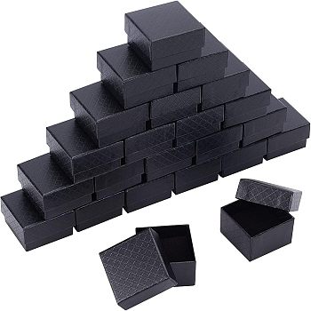 Cardboard Jewelry Boxes, with Black Sponge, for Jewelry Gift Packaging, Square, Black, 5.1x5.1x3.3cm