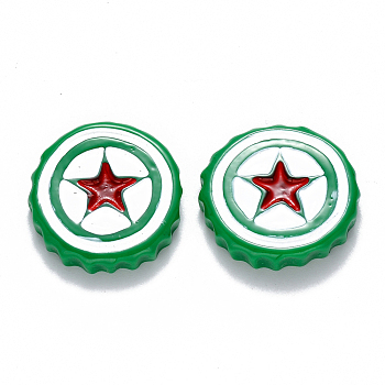 Resin Cabochons, Bottle Caps with Star, Medium Sea Green, 24x5mm